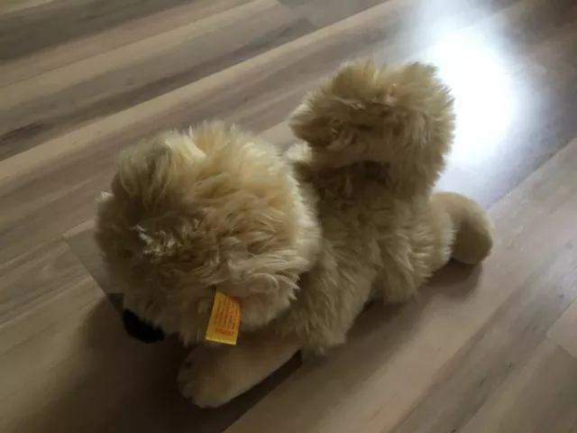 Steiff Stofftier Kuscheltier Hund Liegend ca. 25cm Neuwertig Beige / Hellbraun