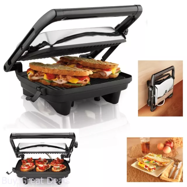 Panini Press Gourmet Sandwich Maker Hamilton Beach 25460A Nonstick Preheat, NEW