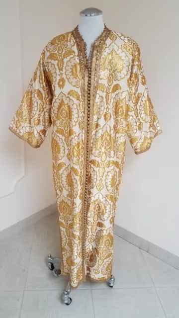 Vintage Gold Metal Thread w Silk Gold Brocade Fabric Moroccan Kaftan Caftan Robe