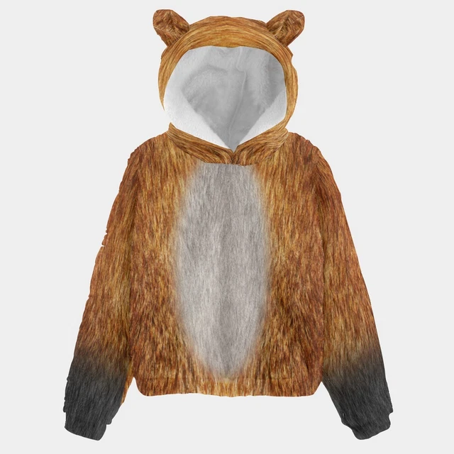 Fox Print Kid’s Borg Fleece Hoodie with Ears