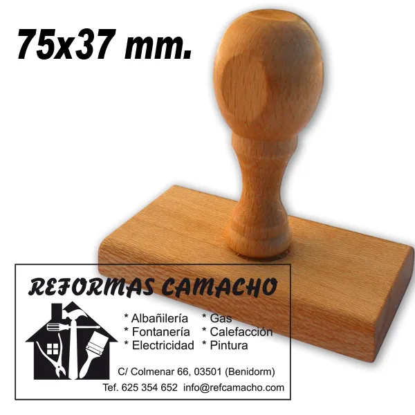 Sello de Caucho Madera personalizado 75x37 mm, ideal Empresas Autonomos