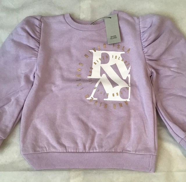River island mini girls aged 4-5 years logo purple sweat top set BNWT 3