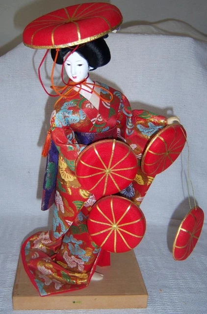 Vintage Japanese Kyugetsu Doll Figure Doh-Joh-Ji Red Fabric & Porcelain Geisha
