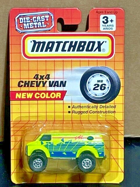 Matchbox 4x4 Chevy Van, Neon Yellow, New Color, #26, 1/64 Matchbox 4x4 Chevy Van, Neon Yellow, New Color, #26, 1/64