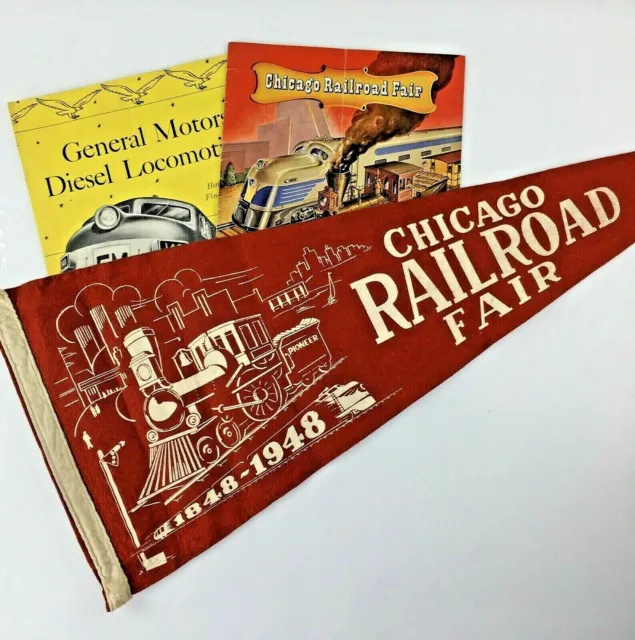 Lot 1948 Chicago Railroad Fair Pennant GM Diesel Trains Official Guide Book Vtg