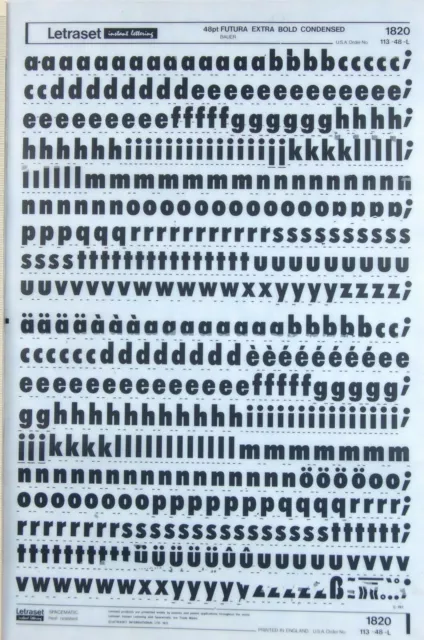 2 x LETRASET Rub On Letter Transfers  48pt FUTURA EXTRA BOLD (#1820) 11mm