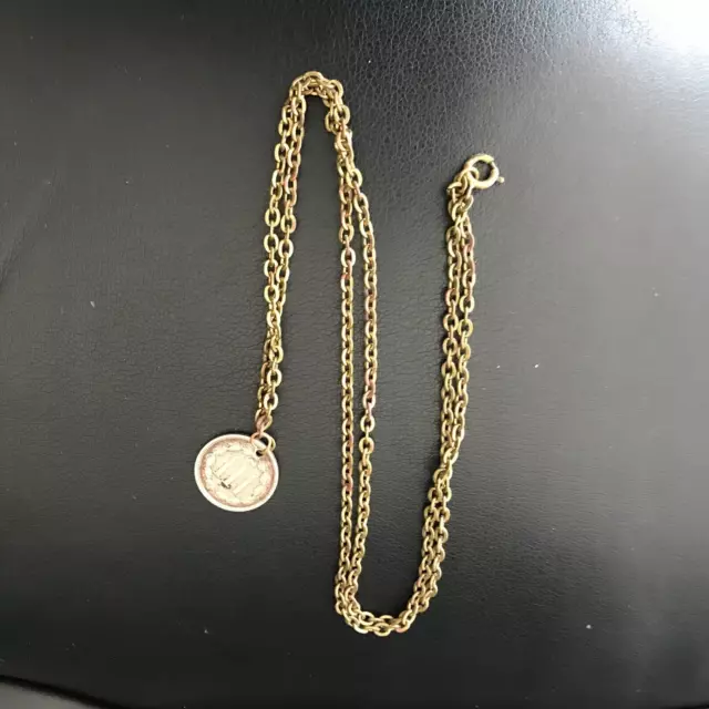 Long Chain with 1865 3 Cent (Nickel) Piece - G