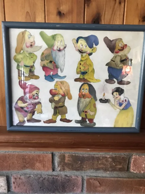Antique Snow White and Seven Dwarves Watercolor Framed
