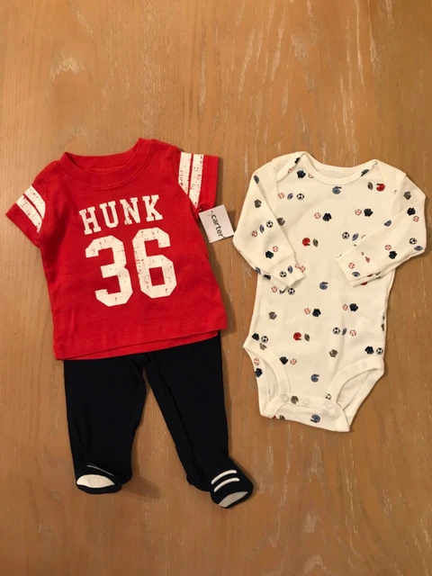 New! Infant Boys Carter's Clothing 3-Piece Set Orange/Navy/White Size 3 Months