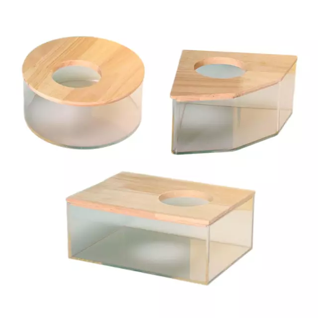 Hamster Sand Bath Box Acrylic Sand Bath Container with Wood Lid Small Pets