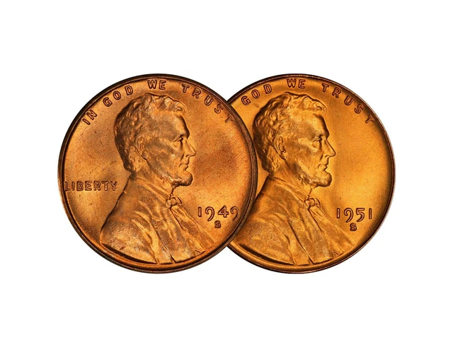1949 S & 1951 S Lincoln Wheat Cent Choice BU 1c Brilliant Uncirculated - 2 Set