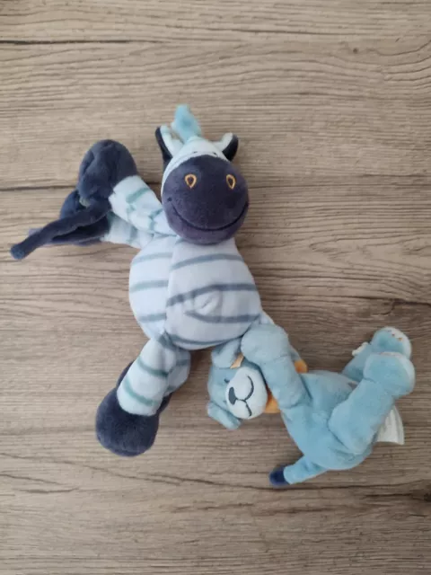 doudou Noukies Peluche Boulier Achille et Zebrito bleu tbe