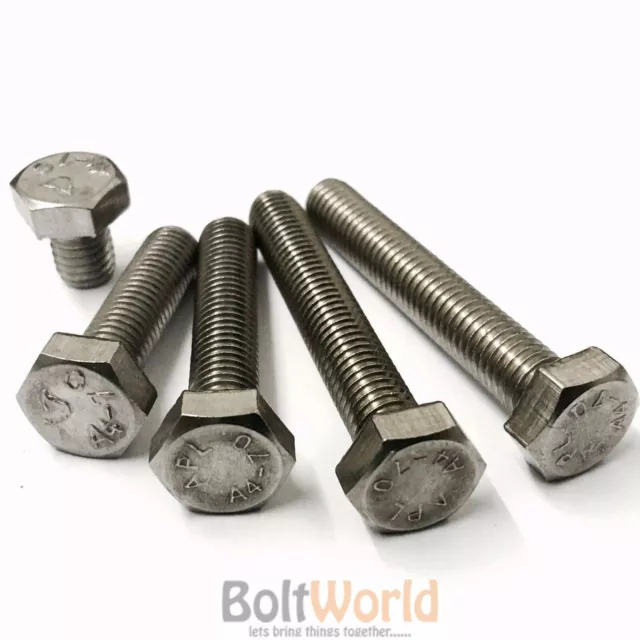 M8 A4 Marine Grade Stainless Steel Fully Threaded Bolt Set Screw Hexagon Hex 933