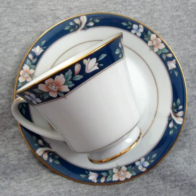 Legendary by Noritake China Prescott 3880 Teacup and Saucer White Blue Floral