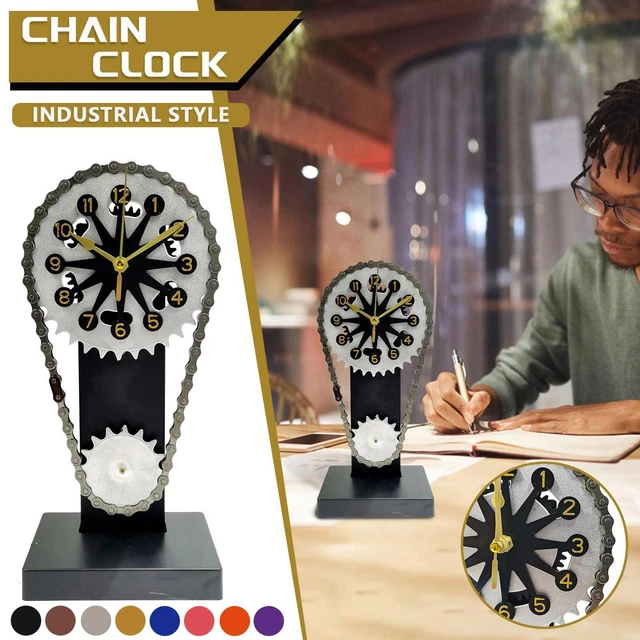Vintage Rotating Gear Clock Desk Clock Antique Gear Timing Chain Shaped V4Y7