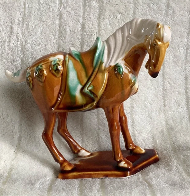 Vintage Chinese Tang Sancai Style War Horse Tri Coloured Retro