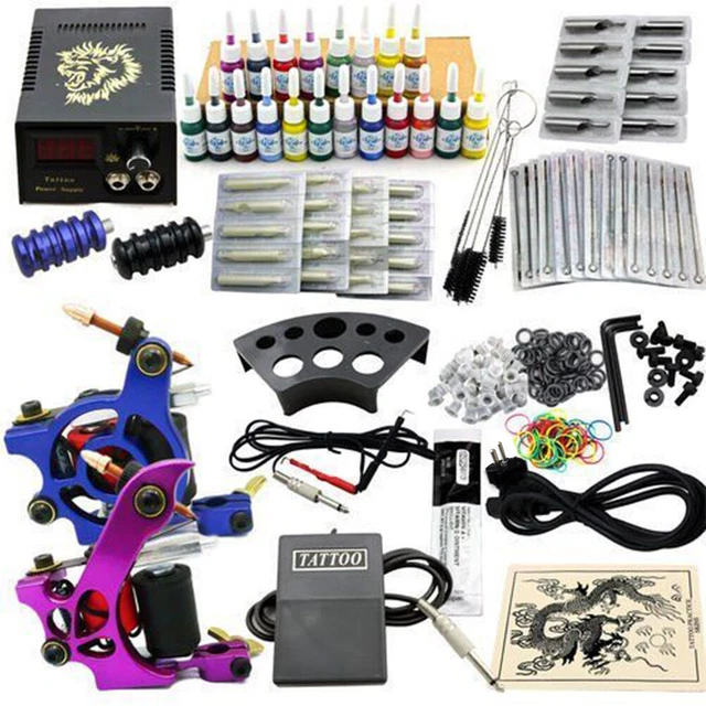 NUOVO set completo macchina per tatuaggi 2 macchina per tatuaggi 20 colori kit aghi inchiostro