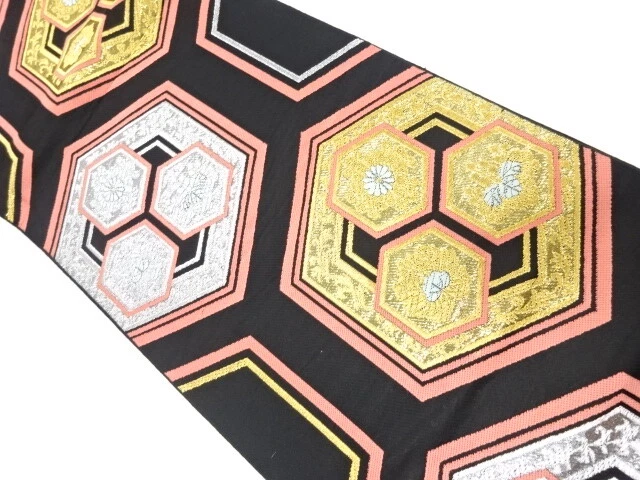 6716362: Japanese Kimono / Antique Fukuro Obi / Woven Kiku & Paulownia