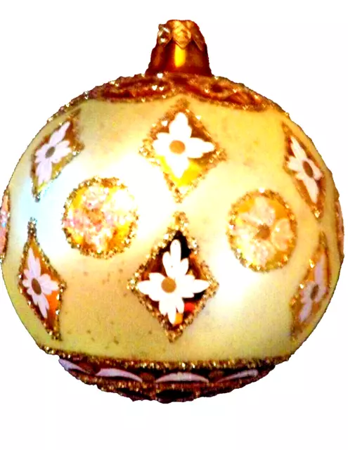 Caliks Artistry Blown Glass Christmas Ornaments 2 Vintage Polish & 1 Button Ball