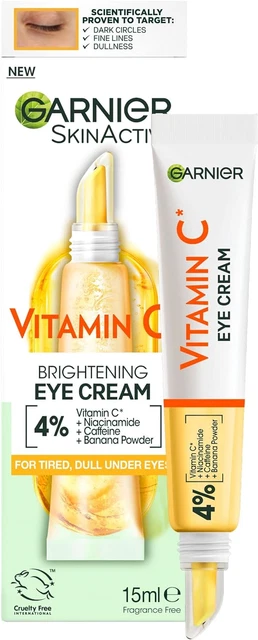 Crema para ojos Garnier, con 4% de vitamina C, tratamiento para aclarar los ojos para la oscuridad