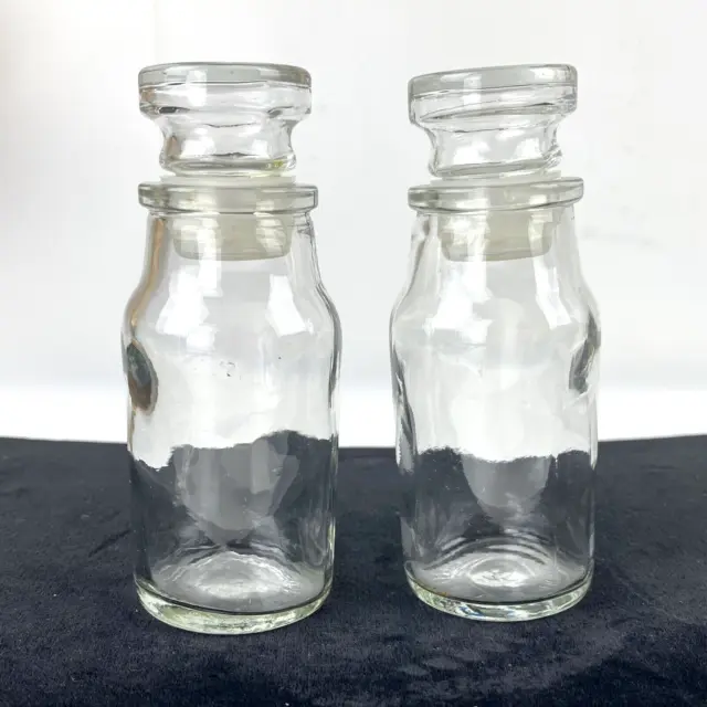 LOT 2 VINTAGE WAVY CLEAR GLASS BOTTLE APOTHECARY Jar Stopper Made in Japan Decor
