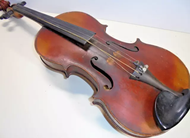 Antique Old Vintage Case Violin Viola 14 9/16" One Piece Back No Bridge 2 Bows