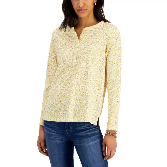 Style & Co Petite Printed Cotton Knit Top, Sunbeam Yellow, PL