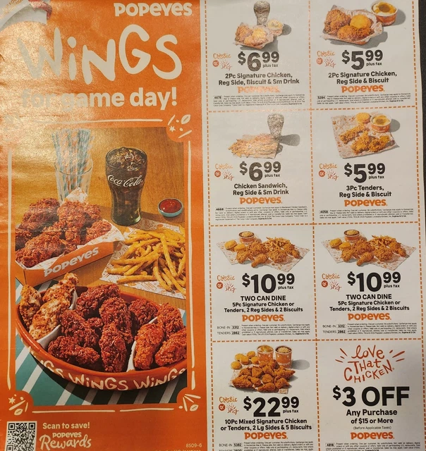 POPEYES 32 COUPONS 2 Sheets Exp. 06/02/2024 1.30 PicClick