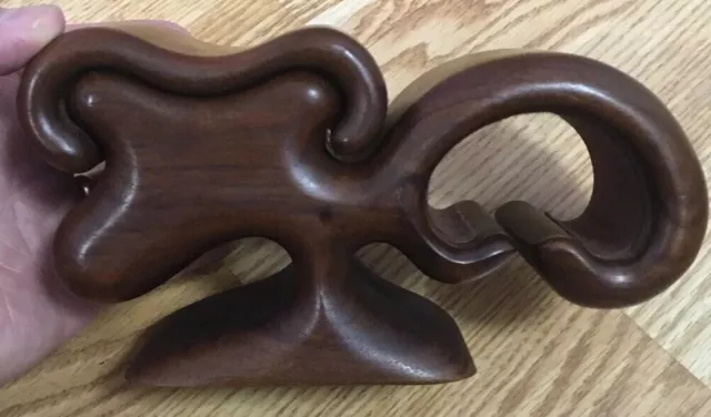 Vintage Hand Carved French Black Walnut Wood Fred & Marilyn Buss Puzzle Ring Box