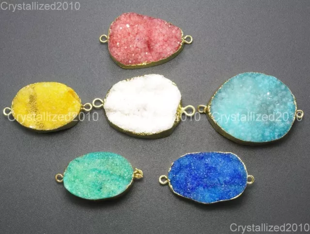 Natural Druzy Quartz Agate Bracelet Connector Charm Pendant Healing Beads Gold 3