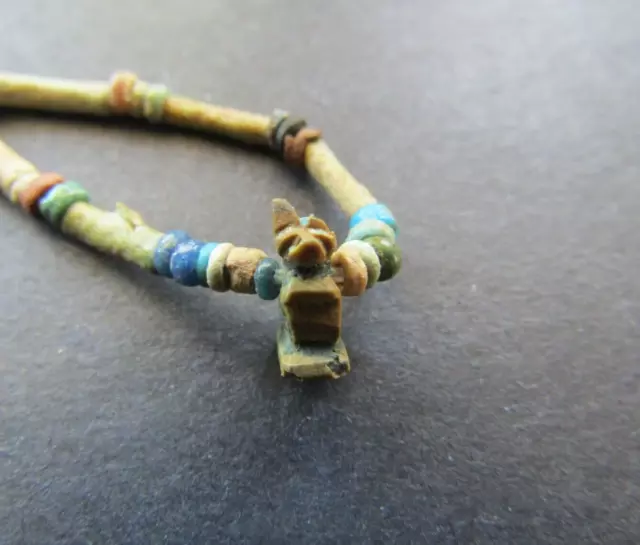 NILE  Ancient Egyptian Cat Amulet Mummy Bead Necklace ca 600 BC