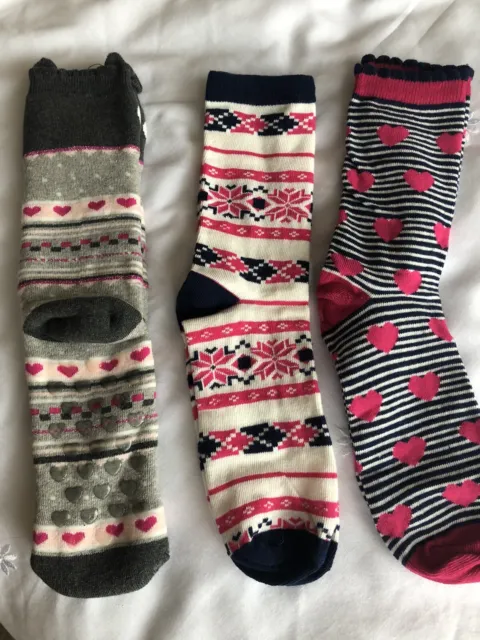 Three Pairs Ladies/Girls Socks 3-7 BNWOT And Pink Slippers BNWT Size 3 -4