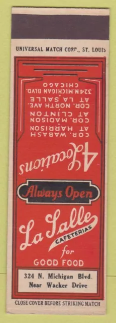 Matchbook Cover - LaSalle Cafeterias Chicago IL UNIVERSAL LONG SAMPLE