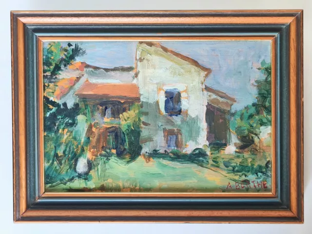 Tableau huile sur toile paysage, maison du Peintre signé 54 A-BERTHE 20ème