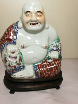 Antique Chinese hand painted Porcelain Buddha statue Size H19*W14cm signed (万同顺）