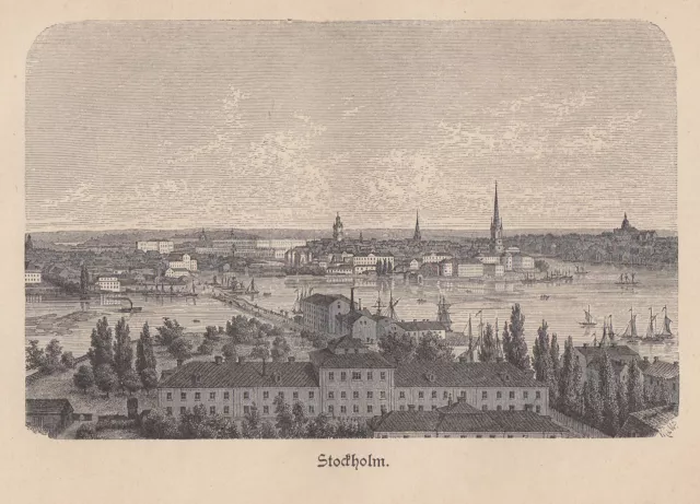 Schweden Stockholm Original Holzstich 1897