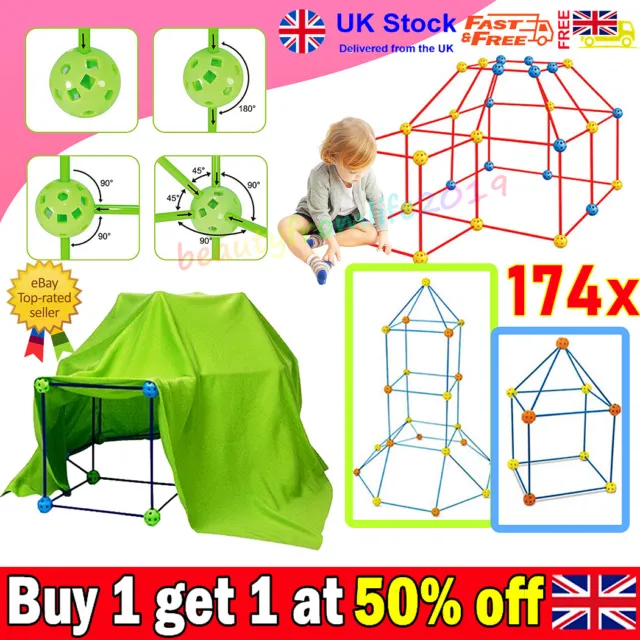 174Pcs Building Your Own Den Set Kit Children DIY Tent Play House Kids Tent SALE