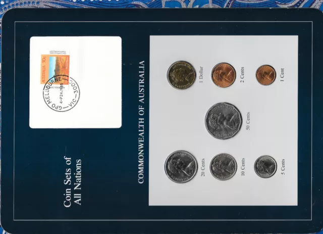 Coin Sets of All Nations Australia w/card UNC 1983-1985 $1 1985 1 ct 1983 24JY85