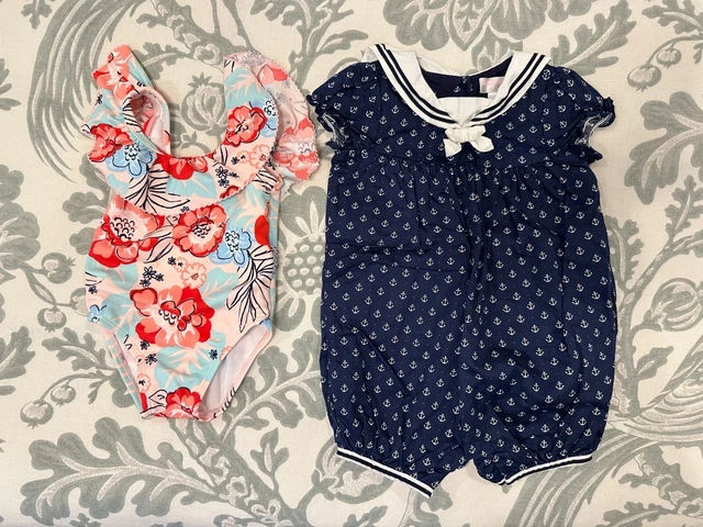 Janie and Jack Summer lot - Bubble Romper & One-Piece Swimsuit, 6-12 month, EUC