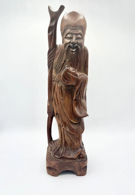VTG Hand Carved Wooden Figure Shou XING GONG Chinese God Deity Of Longevity 12”