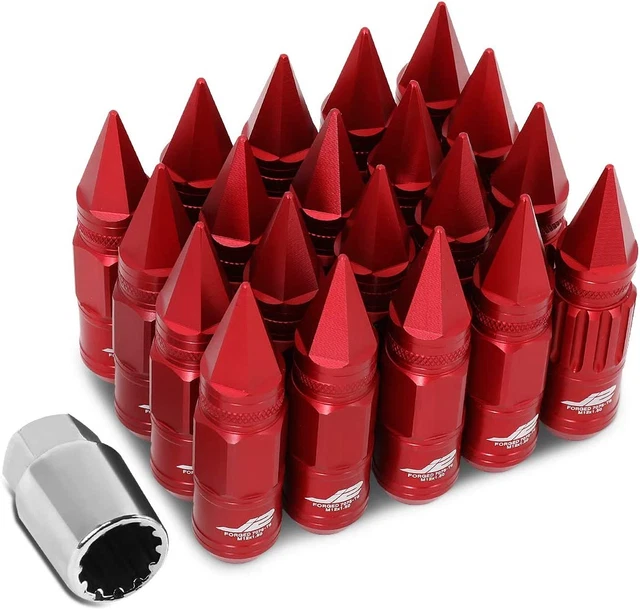 J2 Engineering 7075 Aluminum Red M12 x 1.5 16Pcs L: 80mm Spiky Cap Lug Nut w/4Pc