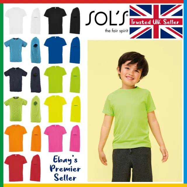 Kids Sporty Plain T-Shirt ? Sol's 100% Polyester Children's Tee ? Breathable