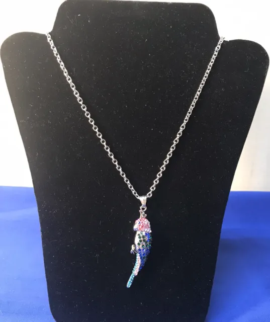 Colorful Crystal Parrot Pendant W 20" Chain Necklace