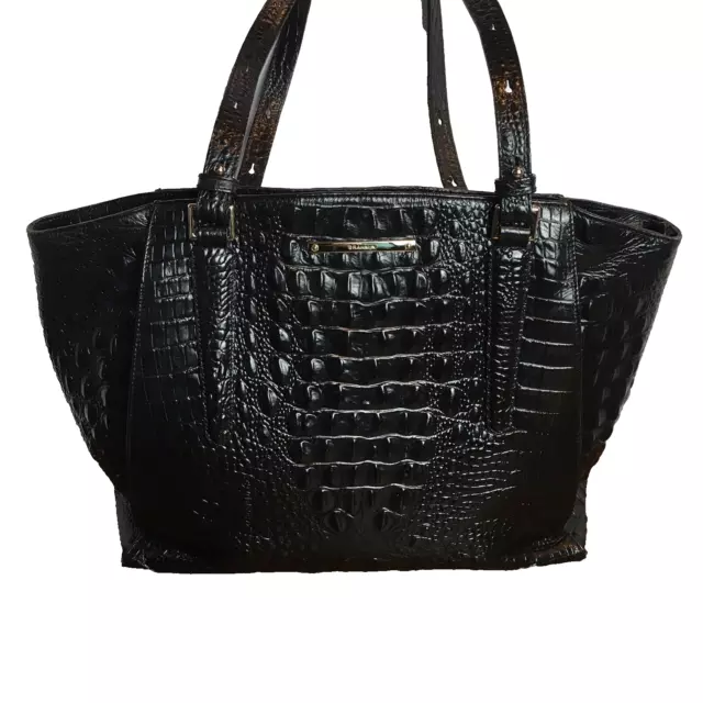 Brahmin Paris Black Leather Melbourne Croc Embossed Purse Bag Tote XL $365 2