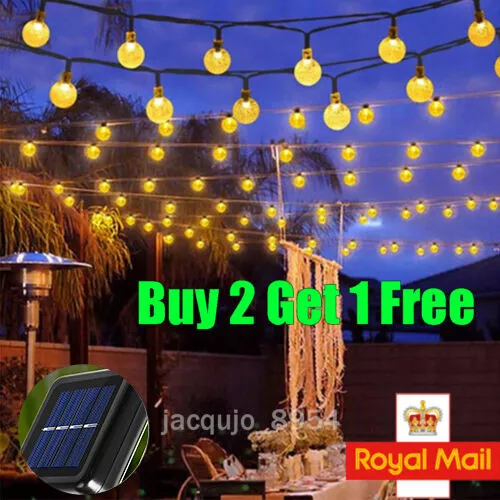 50 60 LED Retro Bulb String Lights Solar Power Fairy Crysta Garden Outdoor Lamp