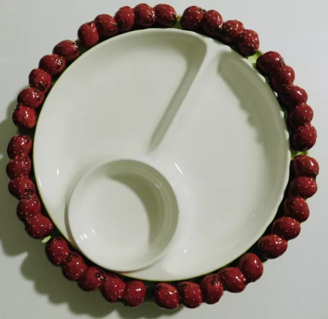 1982 Vintage Shafford Japan Glazed Strawberry Rim Serve & Dip Platter, Plate