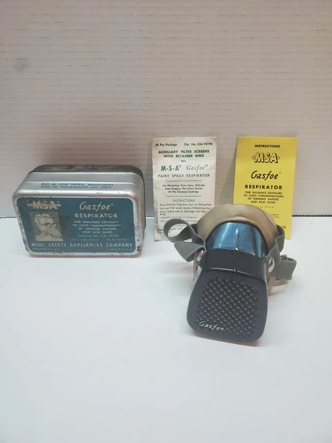 Vintage MSA Gasfoe Respirator Mine Safety Appliances Co. Tin & Contents