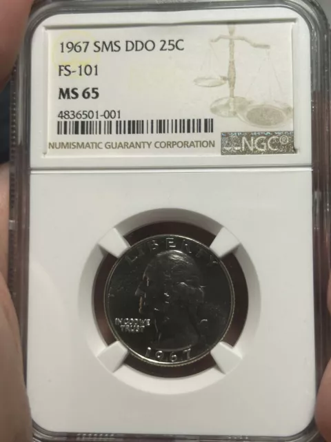 1967 25c DDO SMS Washington Quarter NGC FS-101 MS 65