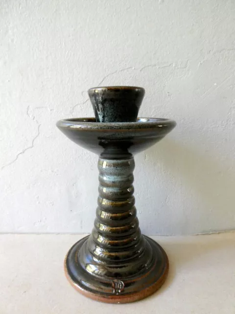 bougeoir en grès émaillé, signé, cachet à identifier, vintage années 70