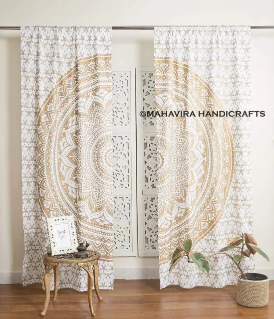 Mandala de India Blanco Algodón Ventana Decoración Hippie 102cmx203cm Cortina